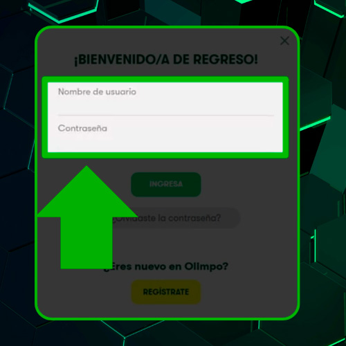 ingrese el nombre de usuario y la contraseña en Olympo Bet
