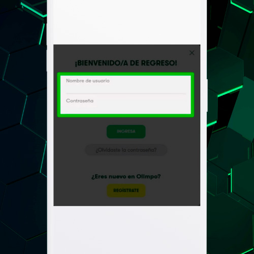 Ingresa tu login y contraseña en la aplicación Olimpo Bet