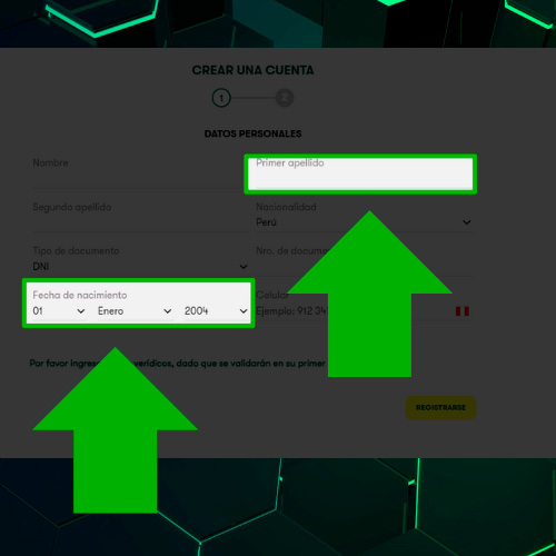 Introduce tu nombre y fecha de nacimiento en la web de Olimpo Bet