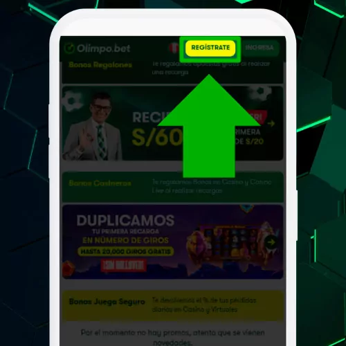 El botón "Registrarse" en la aplicación Olimpo Bet