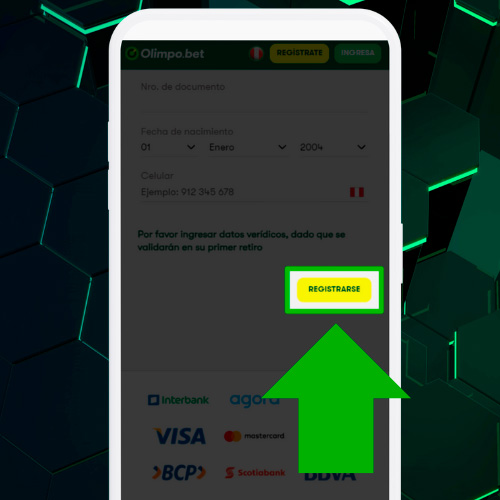 Haga clic en "Registrarse" en Olimpo Bet