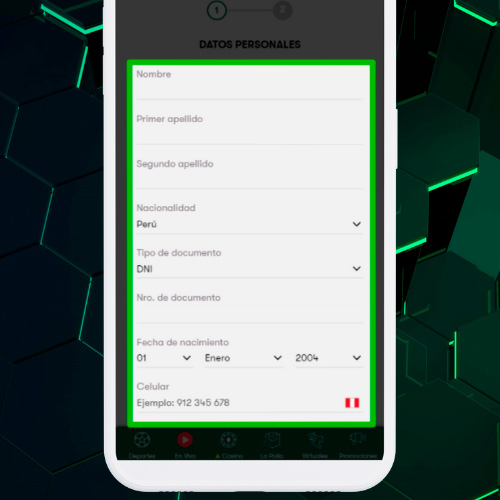 Rellena los datos de tu cuenta de Olimpo Bet